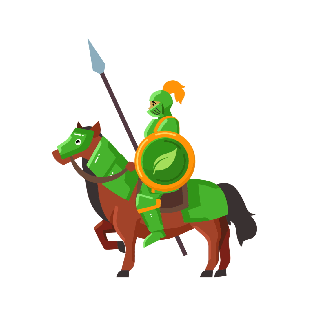 an-illustration-of-a-medieval-knight-dressed-in-green-armor-riding-a-horse-which-is-also-in-green-armor